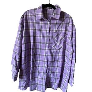 Purple,Purple, Black & White plaid flannel shirt with one pocket